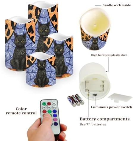 Black Cat Battery Operated Candles with Flickering Flame Timer Flameless Fake Pillar Candles Color Changing Led Electric Candles Tea Light for Halloween Party Home Table Kitchen Decor - Image 3