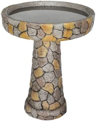 watnature Stone Like Outdoor Bird Bath - Concrete Freestanding Patio Birdbath with Pedestal for Garden, Patio, Yard, Lawn - 18.8”L X 18.8”W X 24”H Rustic Faux Stone Pedestal Outdoor Garden Birdbaths - Image 5