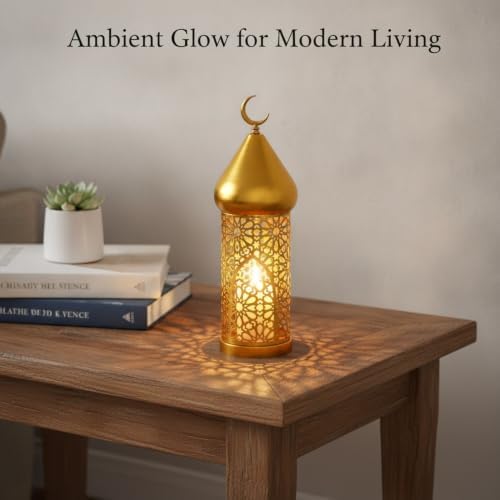 Hang or Display Moroccan-Style Metal Lantern with Gold Finish for Ambient Candle Lighting - Image 2