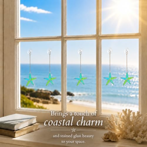 Stained Glass Peacock Starfish Suncatcher Set of 5, Coastal Home Decor - Image 4