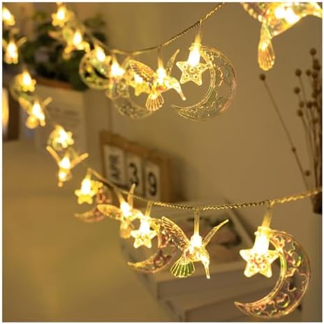 CAKERS Moon and Star Fairy Lights|Hanging Decor Led Copper Wire Lights|Bird Design Ambient Light for Christmas Party Bedroom Patio,Warm White,6m(19.6ft)-40LED-Battery by CAKERS