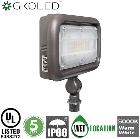 GKOLED 30W LED Floodlight, Outdoor Security Fixture, Waterproof, 100W PSMH Replace, 3000 Lumens, 5000K Daylight White, 70CRI, 1/2" Adjustable Knuckle Mount, UL-Listed - Image 2