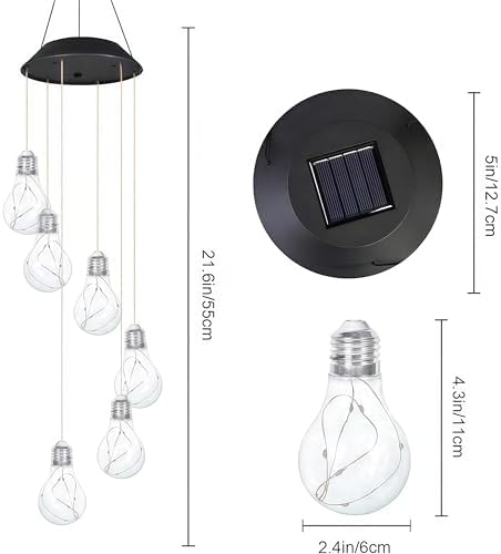 2025 New Colorful Led Solar-Powered Light Bulb Wind Chimes, Mobile Hanging Wind Chime, Outdoor Waterproof Decorative Solar Powered Lights, for Porch Deck Garden Patio Balcony Decor (2 PCS) - Image 7