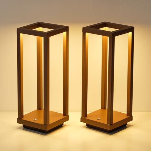 PUSU Cordless Waterproof Table Lamps Set of 2, Brown LED Outdoor Desk Lamp by PUSU