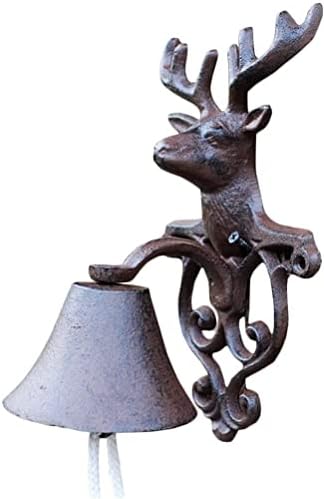 Hand Crank Cast Iron Doorbell Front Door Dinner Bell Outdoor Courtyard Garden Deer Head Decoration Wall Bell (Black 24.2 * 13.6 * 14cm) by Unknown