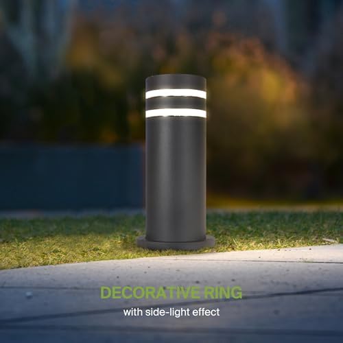 ASD 12" Round Bollard Light Fixture, Outdoor Pathway Floor Lamp | Antiglare, Waterproof, ETL Listed | 60W E26 Bulb Socket 120V | Landscape Hardwired Lighting, Exterior Post Lantern | Black - Image 4