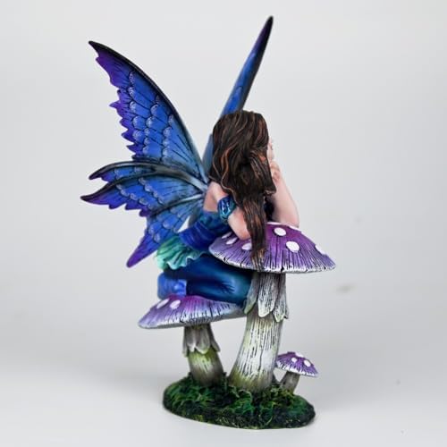 Fantasy Mushroom Fairy Figurine, 6.1 Inch Blue-Purple Gradient Elf Statue, Hand-Painted Resin Decor with 3D Mushroom Base for Fairy Garden, Desk, Living Room Display - Image 6