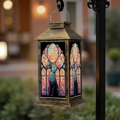 Solar Lantern Mid Century Modern Stained Outdoor Waterproof Garden Hanging Lantern Solar Powered Lighting Outside Solar Light for Patio Yard Camping, Gifts for Women Mom - Image 6