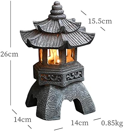 Pagoda Asian Decor Garden Statue with Solar Garden Light - Imitation Stone Pagoda Lantern Outdoor Zen Figurine, Resin (Color : Gray, Size : 5.5" x 5.5" x 10.2") - Image 6