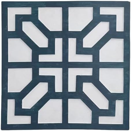 2 Pack Square Stepping Stones, 10” Cement Garden Path Stones in Moroccan Tile Design, Modern Geometric Outdoor Patio Decor, Weather-Resistant Fall Garden (Midnight Indigo) by Unknown