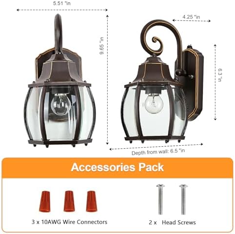 Dusk to Dawn Outdoor Wall Light in Oil Rubbed Bronze with Gold Rim 2-Pack Wall Lamp Outside Sensor Exterior Light Fixtures Wall Mount Porch Light E26 Exterior Wall Sconces for House Garden - Image 6