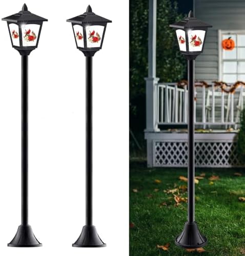2-Pack 40-Inch Solar-Powered Mini Lamp Post Lights with Red Bird Design – Vintage Street Lights for Halloween, Thanksgiving & Christmas – Outdoor Solar Garden Lights for Lawn, Pathway, Driveway, Fron by Unknown