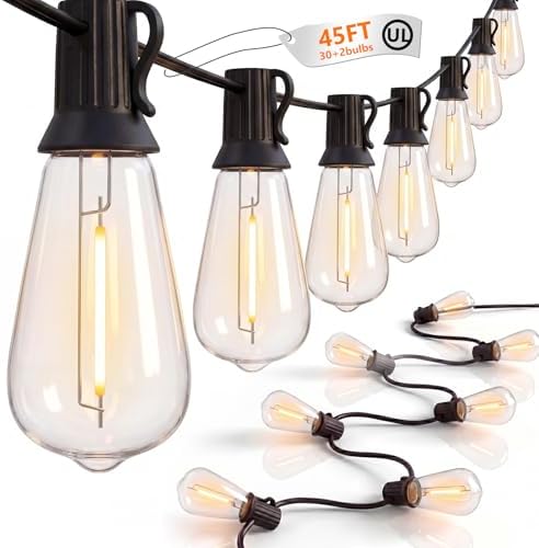 GOOTHY LED Outdoor String Lights 45Ft Patio Lights with 32 Shatterproof ST40 Vintage Edison Bulbs (2 Spare), Hanging Outdoor Light UL Listed for Porch Garden Backyard Balcony Decor by Goothy