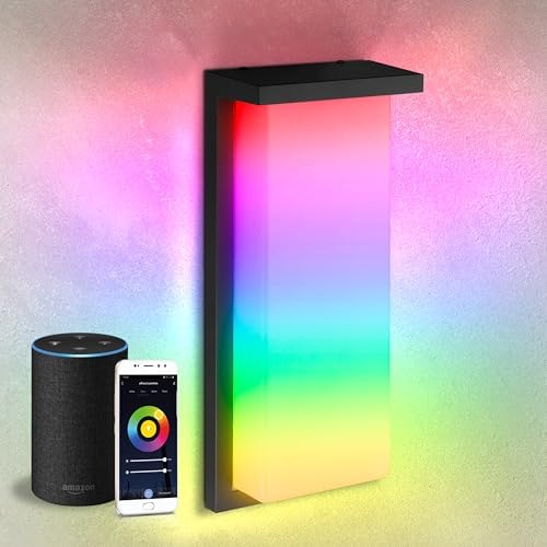 ASD LED 14" Outdoor Wall Light, Smart Front Door House Sconce | RGBW, Work with Alexa, Waterproof, ETL Listed | 20W 1800LM 2700-6500K 100-277V | Exterior Patio Lighting Fixture, Porch Lamp | Black by ASDLightingCorporation