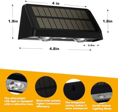 Solar Fence Lights Outdoor,18-20H,3000/4000/6000K 3 Mode,Warm White,8 Pack - Image 6