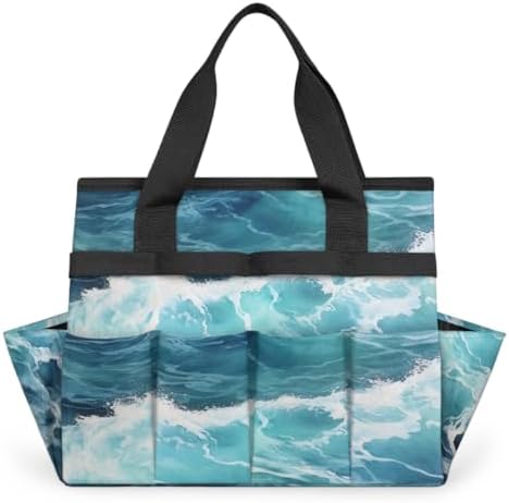 Sea Waves Garden Tool Bag Organizer Heavy Duty Ocean Gardening Tote Bag with 10 Pockets for Women Men Gardening Gifts by Home