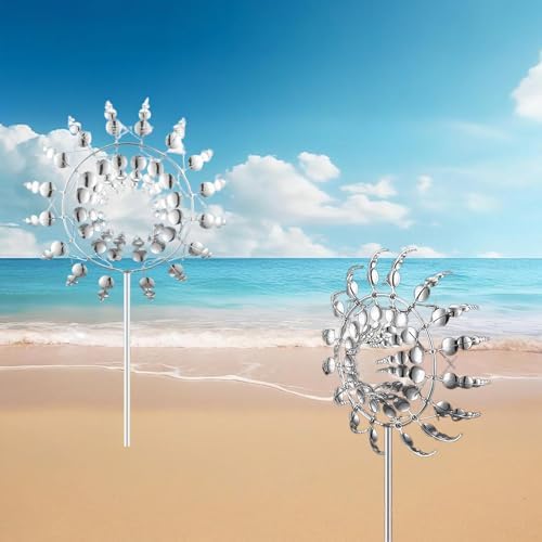 Windmill for Yard and Garden,Wind Spinner,Magical Metal Windmill, 3D Wind Powered Kinetic Sculpture, Dual-Tiered Opposite-Directional Rotation, Stainless Steel Wind Spinners (Silver) - Image 5