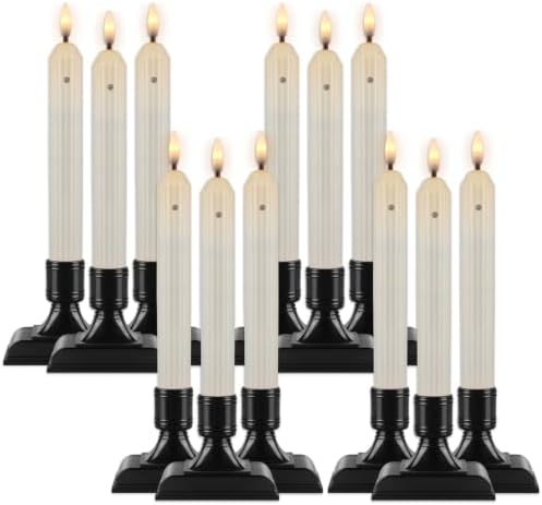 Enpornk 12 Pcs Window Candles with Sensor, Ivory with Black Holders by Enpornk