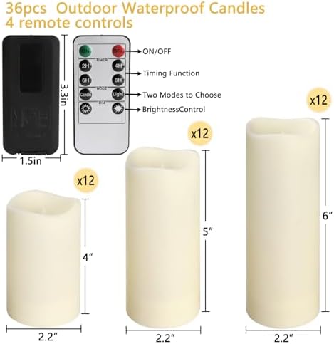 36-Pack Flickering Flameless Candles with Remote Control - LED Fake Candle Perfect for Wedding,Outdoor,Table,Halloween,Christmas Decor - Create a Magical Ambiance Effortlessly(Three Sizes) - Image 5