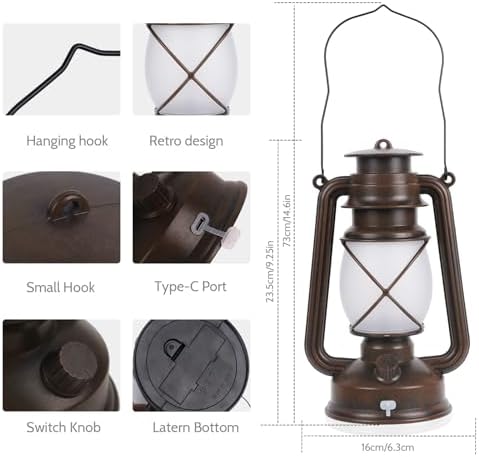 2 Pack Vintage Lantern Flickering Flame Rechargeable LED Retro Camping Lights 4 Modes Remote Control Battery Powered Outdoor Lamp Hanging Lanterns - Image 5