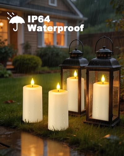 SoulBay Flameless LED Candles, 4-Pack USB Rechargeable, Flickering Waterproof White Pillar Candles with Remote Control Timer for Outdoor Lantern Patio Yard Indoor Holiday Decor, 2.75 x 5.1 Inches - Image 3