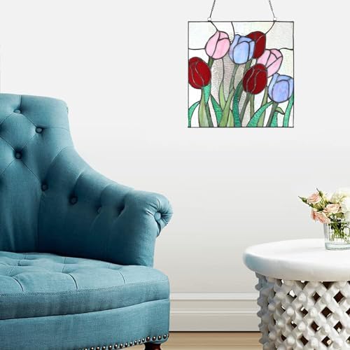 PA0004 Stained Glass Hanging Panel-12 Wx12 H Window Suncatcher Tiffany Style Window Ornament,Tulip Home Hanging Decorations - Image 5