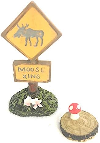 Miniature Moose, Stump, Moose Crossing Sign and Accessories for Fairy Garden, Dollhouse, Terrarium or Miniature Display - Image 4