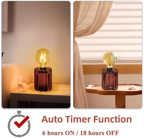 Set of 2 Battery Operated Table Lamp, Battery Powered Cordless Lamp with Timer, Glass Bulb Shape Decorative Lights for Living Room Bedroom Weddings Parties Patio Events Indoors Outdoors（Rust） - Image 3