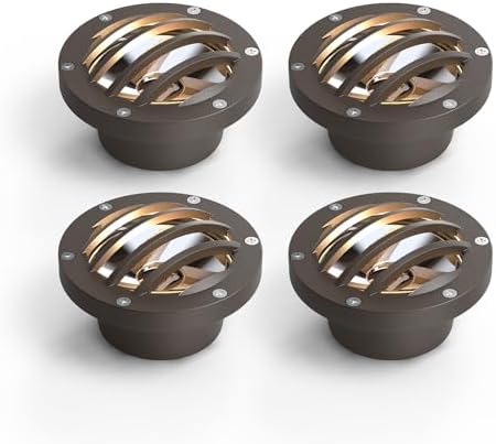 GOODSMANN Outdoor Low Voltage Well Lights 4W LED 12V In-Ground Landscape Spot Lighting 4PK Deck Lights Kit with Hardwired Connectors 200 Lumen 2800K Warm White Bronze Finish Up Light by GOODSMANN
