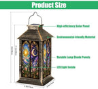 Solar Hanging Lantern Sun Moon Stained Glass Floral Gothic Window Celestial Night Sky Ornate Waterproof LED Lights Decor Patio Yard Lawn Porch Lamp, Birthday Gift for Mom Women Garden Outdoor Decor - Image 2