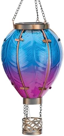 Regal Art & Gift Hot Air Balloon Solar Lantern – Hanging Solar-Powered LED Lights, Waterproof Portable Decorative Outdoor Lamp Made of Metal & Glass for Garden, Patios & Pathway – Blue (Small) by REGALARTGIFT