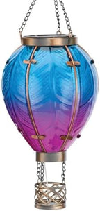 Regal Art & Gift Hot Air Balloon Solar Lantern – Hanging Solar-Powered LED Lights, Waterproof Portable Decorative Outdoor Lamp Made of Metal & Glass for Garden, Patios & Pathway – Blue (Small) by REGALARTGIFT
