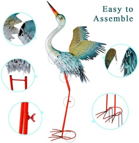40" Metal Crane Garden Statue, Large Outdoor Heron Sculpture - Image 5