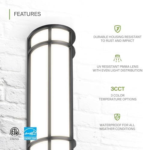 ASD 18" LED Outdoor Wall Light | Half Cylinder 3CCT, Porch Patio | Black - Image 3