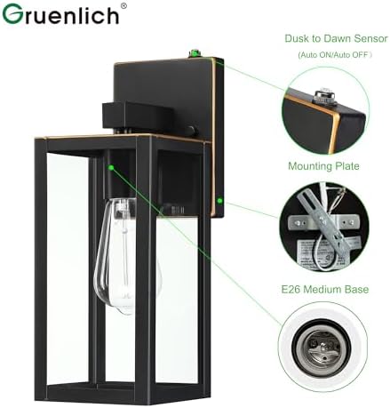 GRUENLICH Outdoor Wall Light Fixture Dusk to Dawn, Tempered Glass - Image 2