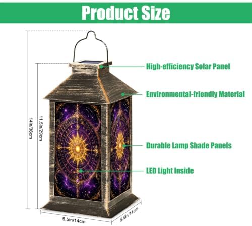 Solar Hanging Lantern Golden Celestial Compass Radiant Sun Purple Galaxy Waterproof LED Lights Decor Patio Yard Lawn Porch Lamp, Birthday Gift for Mom Women Garden Outdoor Decor - Image 2
