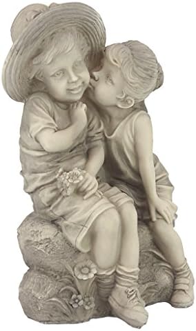 Design Toscano Boy and Girl Garden Decor Statue ,14 Inch, Polyresin, Antique Stone - Image 2