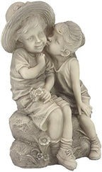 Design Toscano Boy and Girl Garden Decor Statue ,14 Inch, Polyresin, Antique Stone - Image 2
