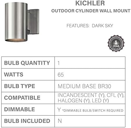 Kichler Outdoor Wall Sconce Light, Brushed Aluminum - Image 3