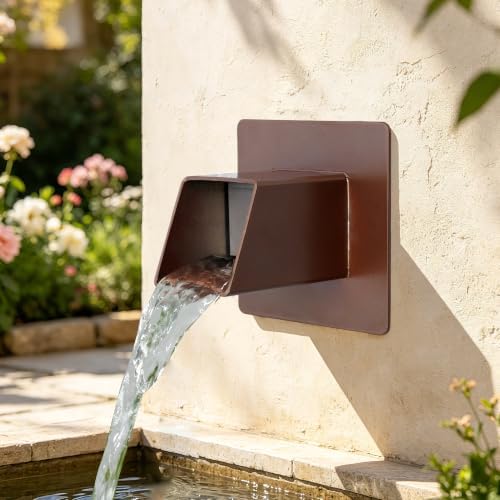 316 Stainless Steel 1.2" Wall Mount Water Spout – Outdoor Square Waterfall Fountain with Built-in Splash Diffuser, Garden Pond Pool Waterfall Spillway for Patio and Landscape (Brown) by SUMGREEN