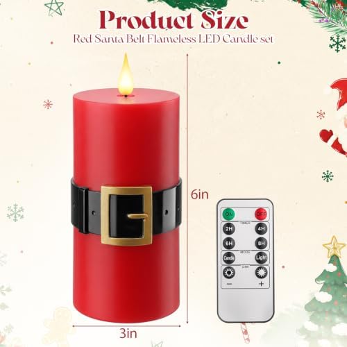 Retisee 2 Pack Christmas Flameless Candle, Santa Belt Design, Red - Image 2