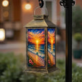 Solar Lantern Outdoor Waterproof Stained Glass Sunset Ocean Waves Sandy Shoreline Garden Decor LED Hanging Solar Lights Tabletop Lamp Gifts for Women Mom Outside Yard Patio Porch by DERUINVAIO