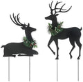 Glitzhome Set of 2 Metal Silhouette Reindeers Yard Sign with Stake, 42" H Christmas Decorative Standing Wall Hanging Decoration for Garden Home Lawn Pathway Walkway by Glitzhome