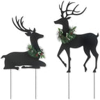 Glitzhome Set of 2 Metal Silhouette Reindeers Yard Sign with Stake, 42" H Christmas Decorative Standing Wall Hanging Decoration for Garden Home Lawn Pathway Walkway by Glitzhome