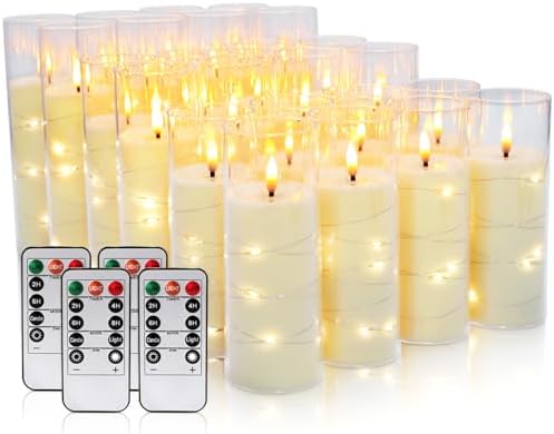 24 Pack Acrylic Flameless Candles,with Embedded Star String, Battery Operated Candles Flickering LED Pillar Candles with Remote Control and Timer, Ideal for Indoor/Outdoor Decor,Wedding,BBQ and Gift. by Wfmolcand