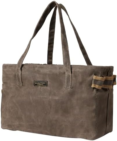Tool Bag, Foldable Rectangular Hand Tool Storage Bag, 16OZ Waxed Canvas Tool Bag Case - with External Pockets + Sturdy Handles + Top Metal Bar - for Carpenter Repairman Gardener | Grey | 15"Lx7"Wx10"H by Kaaltisy