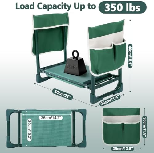 Garden Kneeler and Seat Heavy Duty, Upgraded 350 lbs Load Capacity Garden Bench, 2-in-1 Foldable Gardening Stool, Foam Kneeling Pads with 2 Tool Pouches for Seniors Women Men - Image 2