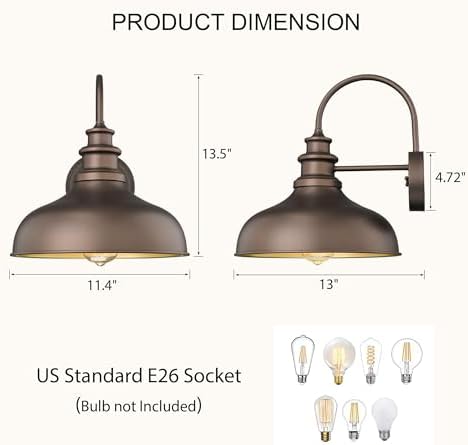 Bestshared Outdoor Barn Light,Outdoor Wall Lights, E26 Base Water Resistant Farmhouse Exterior Lighting Fixture, Anti-Rust Porch Light for House, Doorway, Patio, Garage (Oil Rubbed Bronze, 1pack) - Image 2