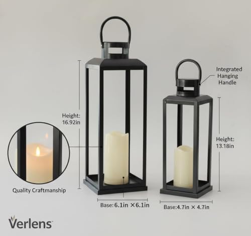 Black Lanterns Decorative Outdoor Indoor, 17" 13" Tall - Image 2