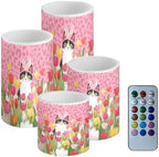 Battery Operated Flameless Candles with Timer Remote Tulip Cat LED Candles Flickering for Easter Day Indoor Outdoor Leopard Print Lanterns Lights Home Decorations by Merkmak